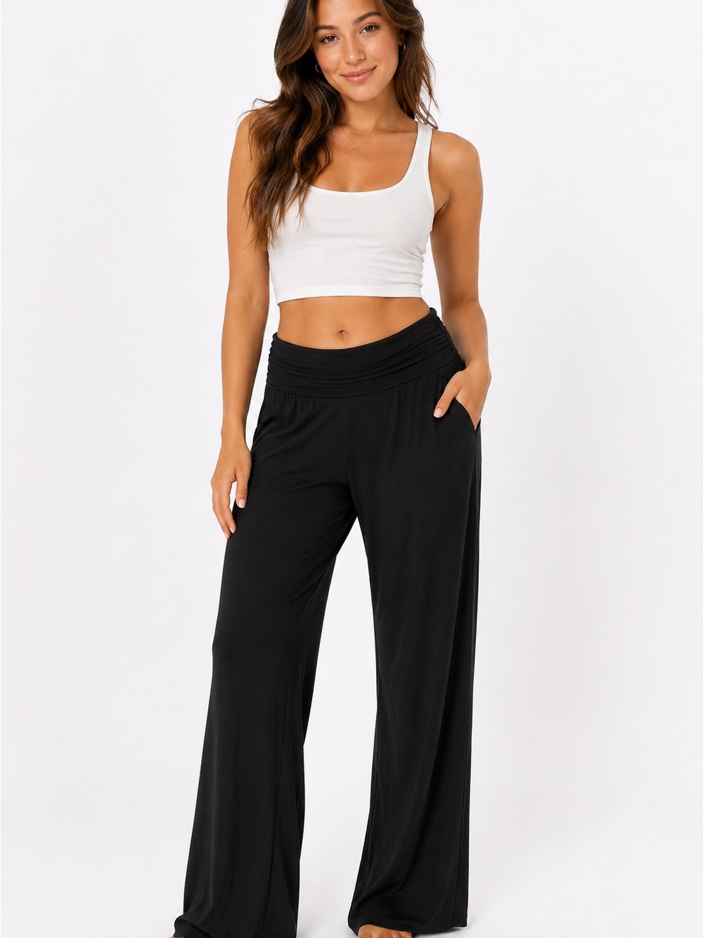 Victoria's Secret Black Wide-Leg Foldover Waist Pants
